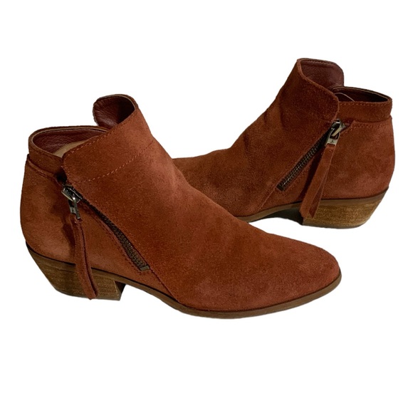 SAM EDELMAN Packers Burnt Orange Booties Rust Suede Leather Ankle Boots Size 5.5 - Picture 1 of 11